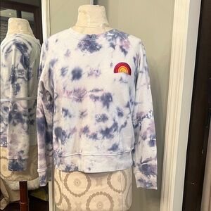 MOTHER White and Light Blue Tie-Dye Crew Sweatshirt